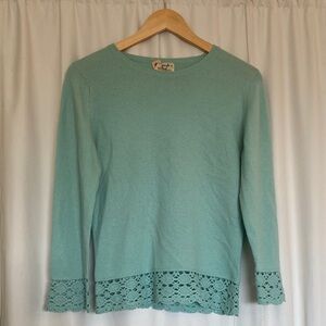 Pringle Mint Lace Trim Long Sleeve Top 100% cashmere